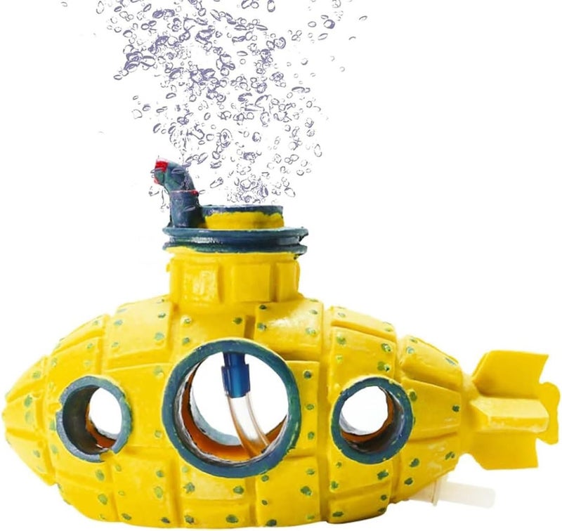 Moonorange Aquarium Air Bubbler Decoration, Realistic Submarine Ornament for Aquarium Fish Tank (Submarine-Yellow) - Image 1